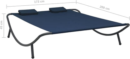 Tidyard Dubbel ligbed voor buiten, terras, balkon, buiten, zwembad, strand, bank, chaise longue, stof, blauw, 200 x 173 x 45 cm - QUORE