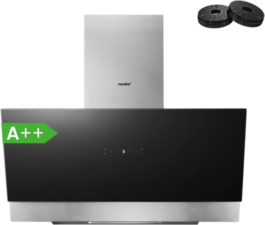 COMFEE ANGJ72B-90PRO-EU Afzuigkap A++, 90 cm, 800 m³/h luchtstroom, kopvrije wandkap met convectie en afvoerlucht, touchscreen, gebarenbediening, 4 snelheden, 68 dB, led