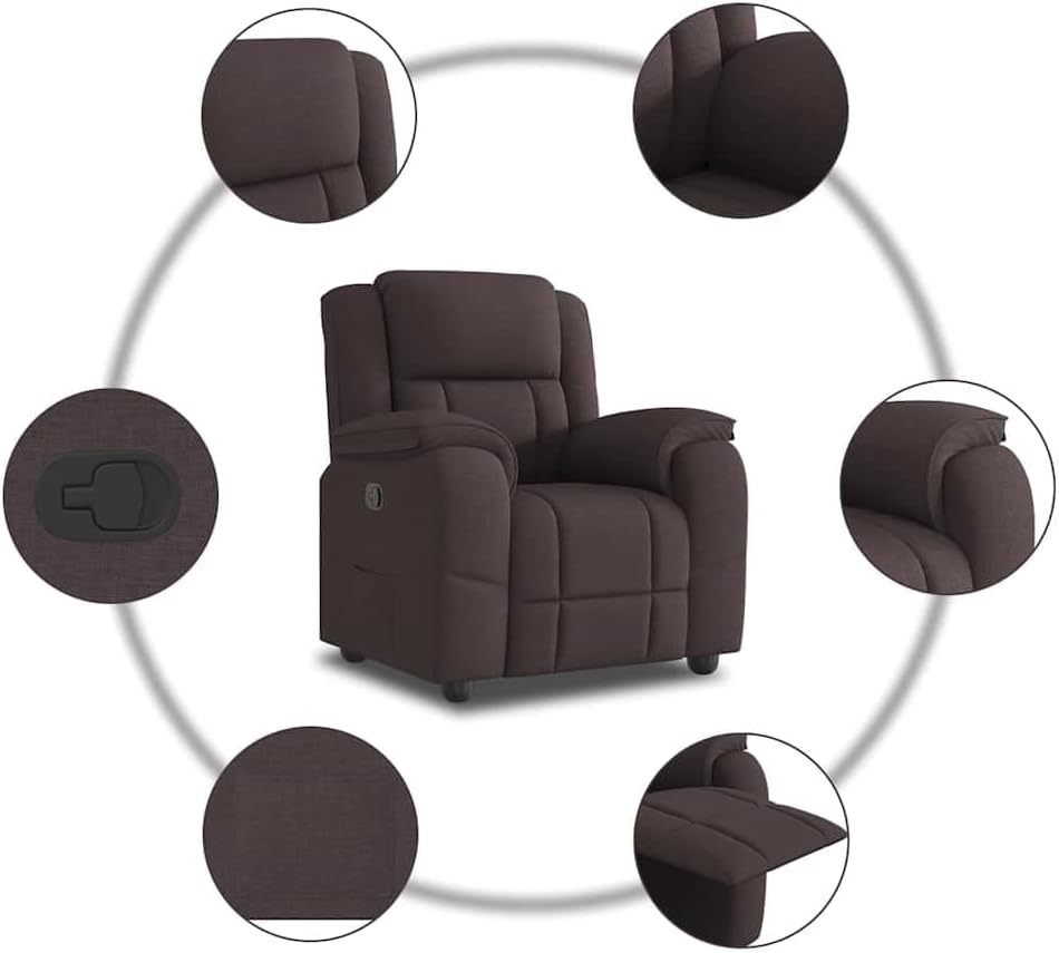 Relaxstoel donkerbruin stof TV fauteuil met ligfunctie, enkele ligstoel relaxstoel voor woonkamer, slaapkamer handmatig kantelsysteem mA10 - QUORE