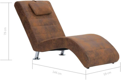 Relax Chair with Cushion, Chaise Lounge with Galvanised Steel Legs, Relax Chair for Living Room, Modern Recamiere with Polyester Chaise Lounge, Brown Suede Look - QUORE