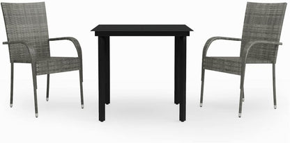 Eetkamerset voor de tuin, 3-delig, grijs en zwart, eetkamerset, eetkamer voor buiten, tuinmeubelen - QUORE