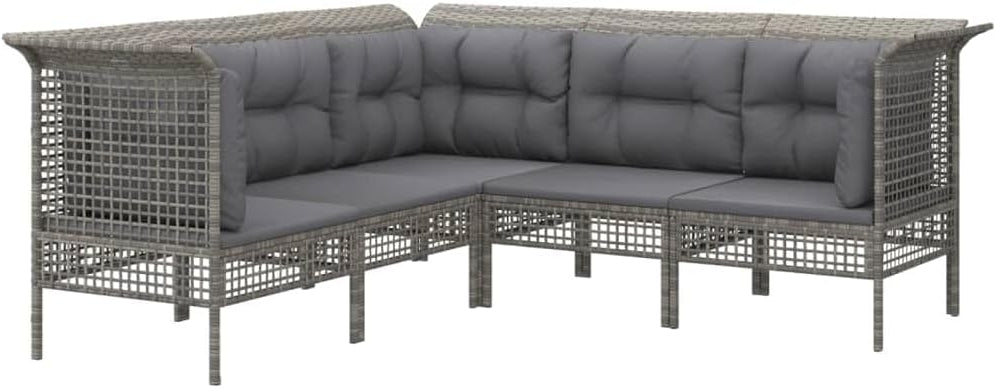 vidaXL 5-piece Lounge set with cushions poly rattan grey - QUORE