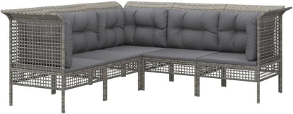 vidaXL 5-piece Lounge set with cushions poly rattan grey - QUORE