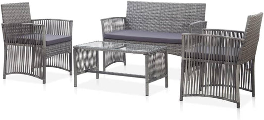 vidaXL Lounge Set with Cushions 4-Piece Garden Set Furniture Set Garden Outdoor Set Garden Furniture Garden Furniture Set Lounge Furniture Lounge Set Poly Rattan Anthracite - QUORE
