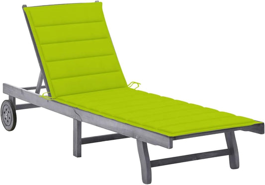3061370 Sun Lounger with Cushion Made of Solid Acacia Wood, Grey, Garden Lounger for Garden, Pool Lounger, Sun Lounger, Outdoor Lounger, Beach Chair - QUORE