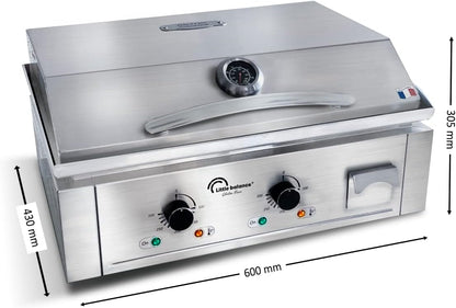 LITTLE BALANCE 8473 Aquitaine Pro Plus, professionele elektrische grillplaat, 2 kookzones, deksel, 3500 W, gemaakt in Frankrijk, volledig roestvrij staal