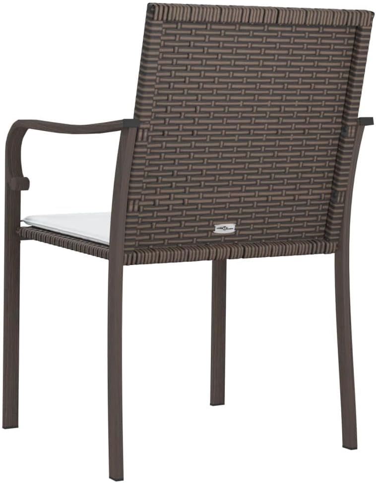 Tuinstoel met kussens van polyrotan, bruin, 2 stuks, frame van weerbestendig staal, voor terras en buiten, design met armleuningen in G-vorm en zitting - QUORE