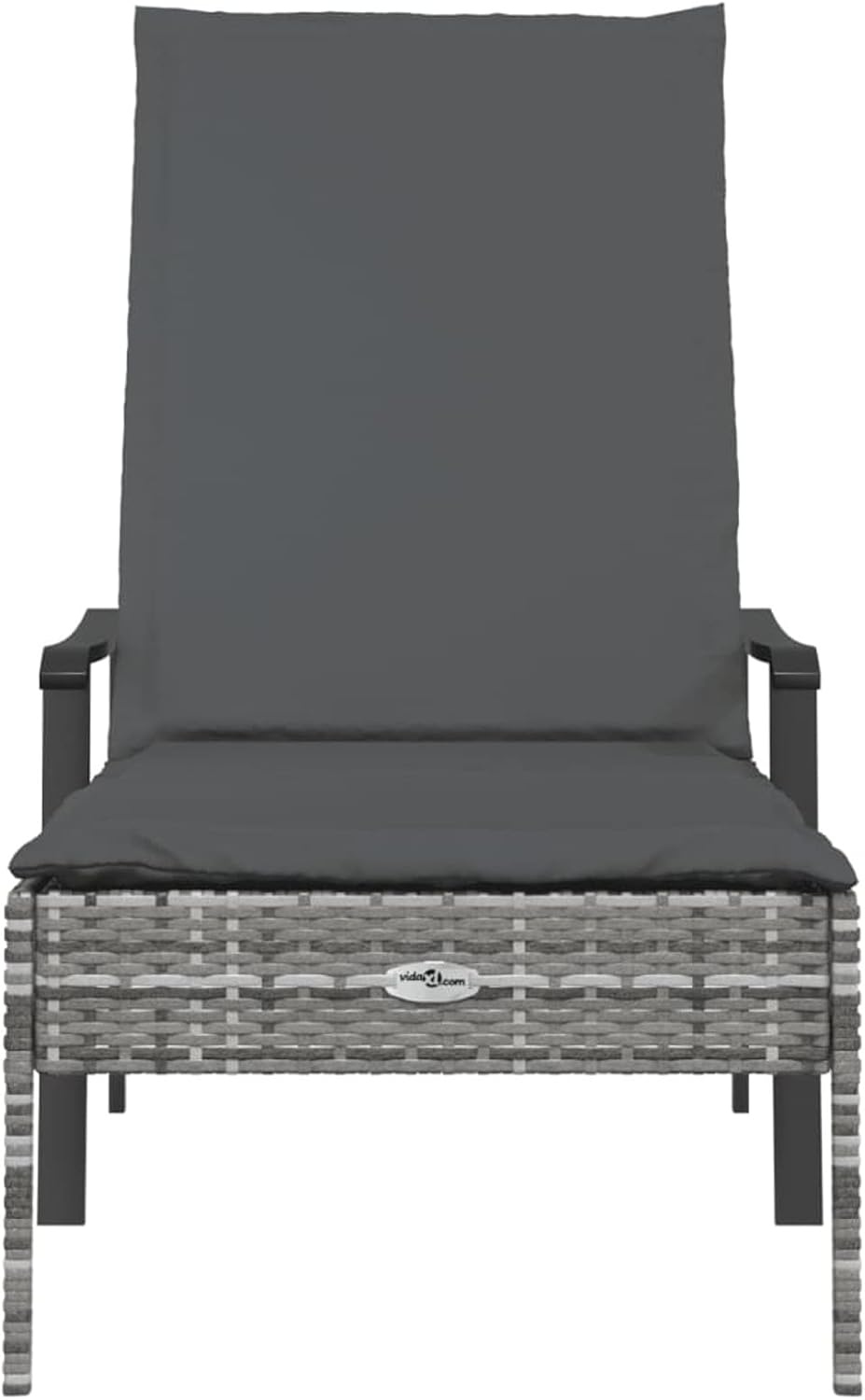 Sun Lounger with Poly Rattan Cushion with Grey Cushion, Outdoor Sun Lounger, Sun Lounger, Garden Bed, Outdoor, Beach Chair - QUORE