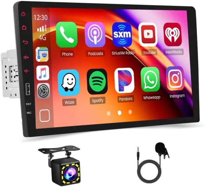 Hikity Autoradio 1 Din mit Wireless Carplay Android Auto Auto Radio Touch Display mit 9 Zoll Bildschirm Mirror Link FM USB SWC Autotadio Bluetooth mit Rückfahrkamera