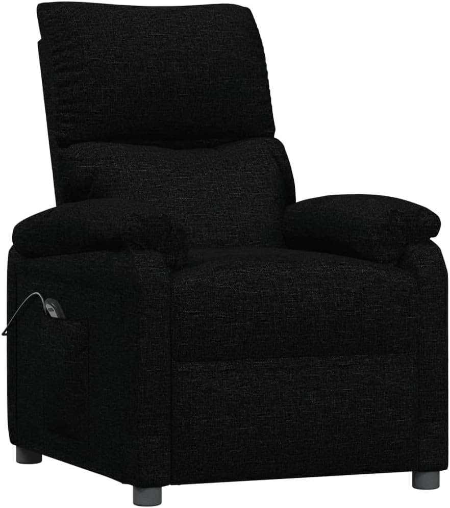 Relaxstoel, elektrisch, zwarte stof, tv-stoel met ligfunctie, enkele ligstoel, relaxstoel voor woonkamer, slaapkamer, A1