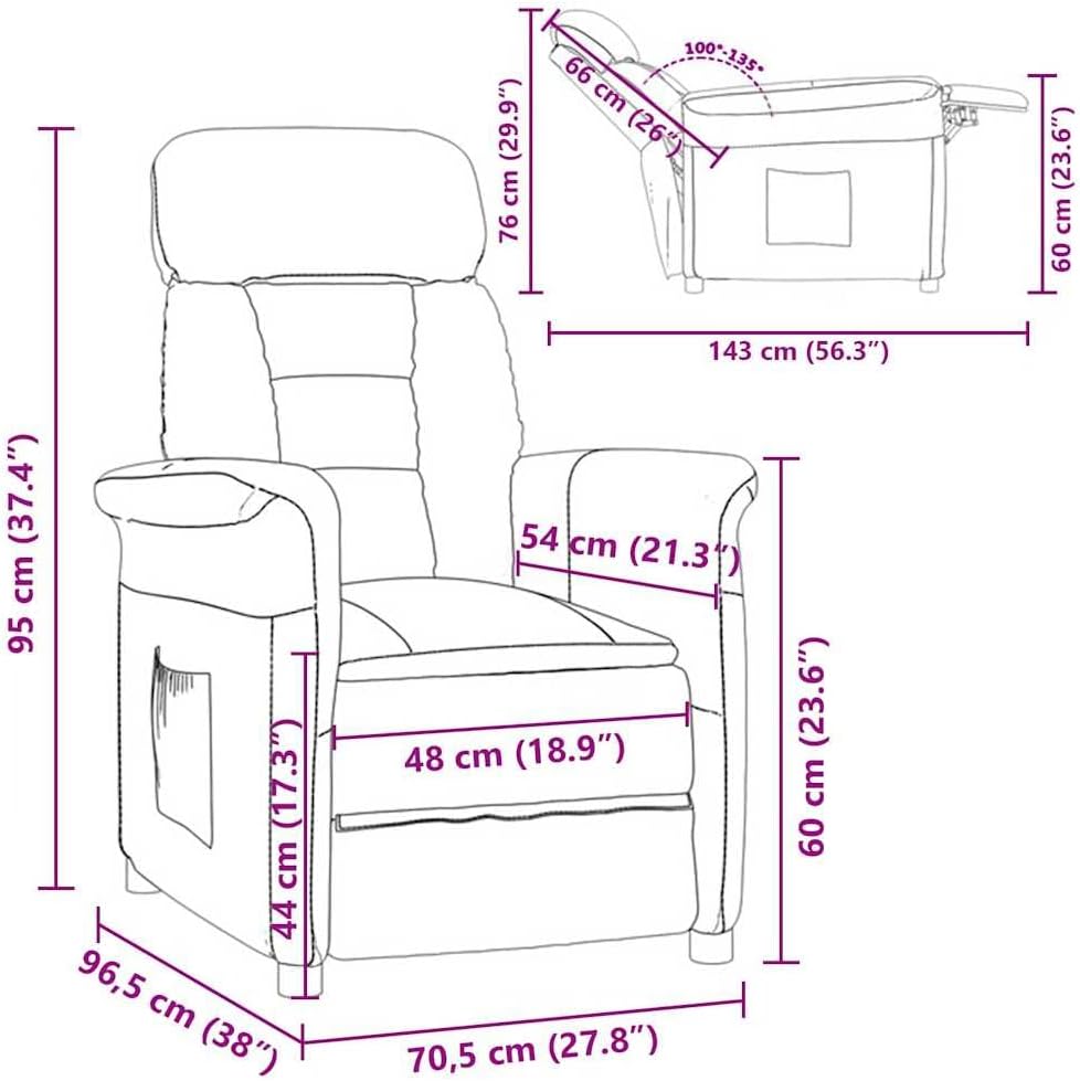 Relaxstoel – Fauteuil – Loungestoel – Ligstoel – Eetkamerstoel – Verstelbare Rugleuning – Zacht Microfiber Materiaal