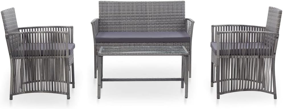 vidaXL Lounge Set with Cushions 4-Piece Garden Set Furniture Set Garden Outdoor Set Garden Furniture Garden Furniture Set Lounge Furniture Lounge Set Poly Rattan Anthracite - QUORE