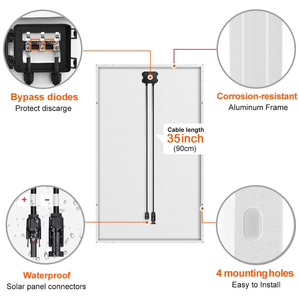 100W Zonnepaneel – Monokristallijn Paneel – Solar Module – Camping Zonnepaneel – 12V Oplader – Gehard Zonneglas – Voorgeboorde Gaten Montagemogelijkheid