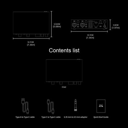 Topping Professional E2x2, USB-audio-interface en ultralineaire microfoonvoorversterkermodule (zwart)