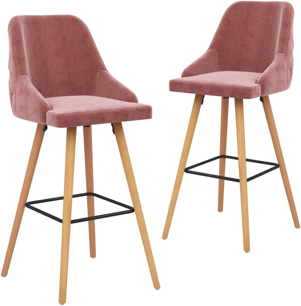 vidaXL 2x Barstoel Barkruk Kruk Stoel Zitstoel Cafestoel Eetstoel Zetel Barstoelen Barkrukken Zitmeubel Barmeubel Meubel Krukken Fluweel Roze