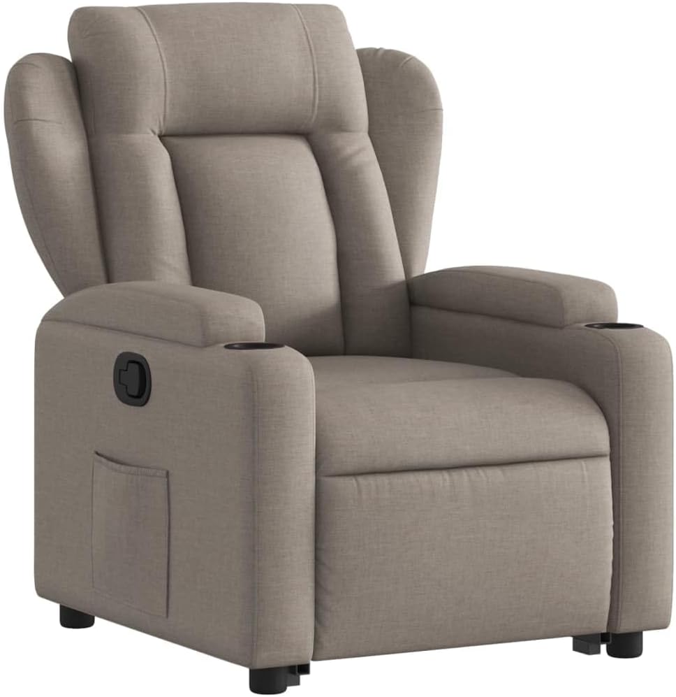 Fauteuil, zitverhoging, kantelbaar, taupe van stof, meubelstuk voor woonkamer, loungestoel, relaxstoel, stoel voor slaapkamer - QUORE