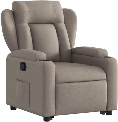 Fauteuil, zitverhoging, kantelbaar, taupe van stof, meubelstuk voor woonkamer, loungestoel, relaxstoel, stoel voor slaapkamer - QUORE