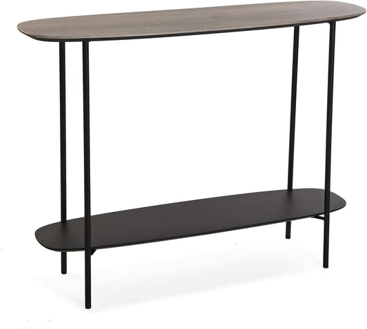 Versa Salem Smalle hal of vestibule Entree hal meubilair, Console Tafel, met onderste plank, Afmetingen (H x B x H) 75 x 30 x 100 cm, Hout en metaal, Kleur Bruin en Zwart