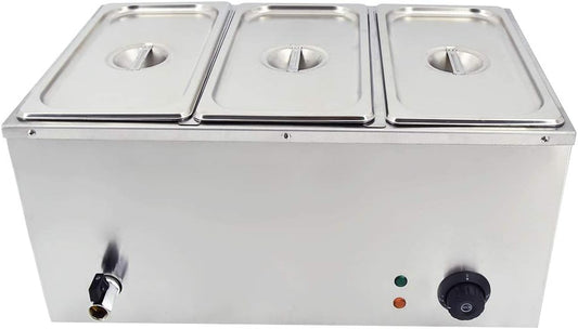 TAIMIKO Bain Marie Elektrische roestvrij staal, 220 V, professioneel, commercieel, met 3 potten, met afvoerkraan, temperatuurregeling