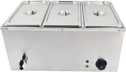 TAIMIKO Bain Marie Elektrische roestvrij staal, 220 V, professioneel, commercieel, met 3 potten, met afvoerkraan, temperatuurregeling