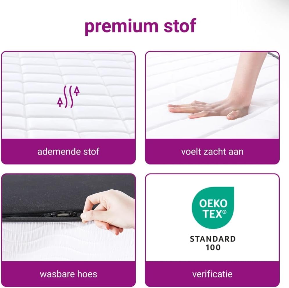 Schuimmatras middelzacht 140x200 cm – Tweepersoonsmatras – Tweepersoons Matras – Matras Schuimrubber – Foam Matras – Matras Schuim – Geluiddempend – Ademend Peached Geweven Hoes