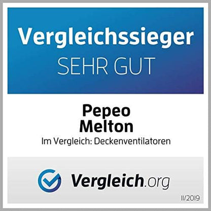 Pepeo Plafondventilator met verlichting en afstandsbediening Melton, behuizing lak wit, vleugelkleur wit, 132 cm