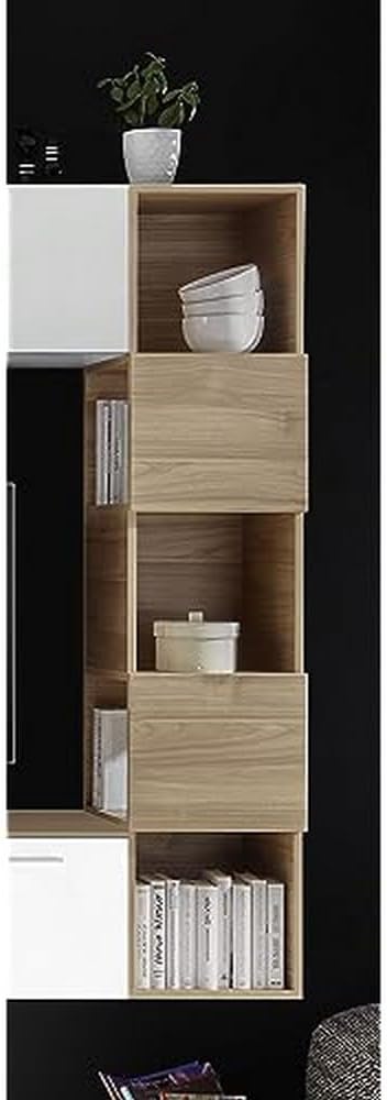 Verticale wandkast walnootlook – Hangkast – Wandrek – Boekenkast – Opbergkast – Meerdere vakken – 33 x 158 x 35 cm