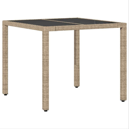 vidaXL Outdoor Square Garden Dining Table 90cm Tempered Glass Modern Patio Furniture UV Resistant Steel Frame Beige and Cream For Balcony Poly Rattan - QUORE