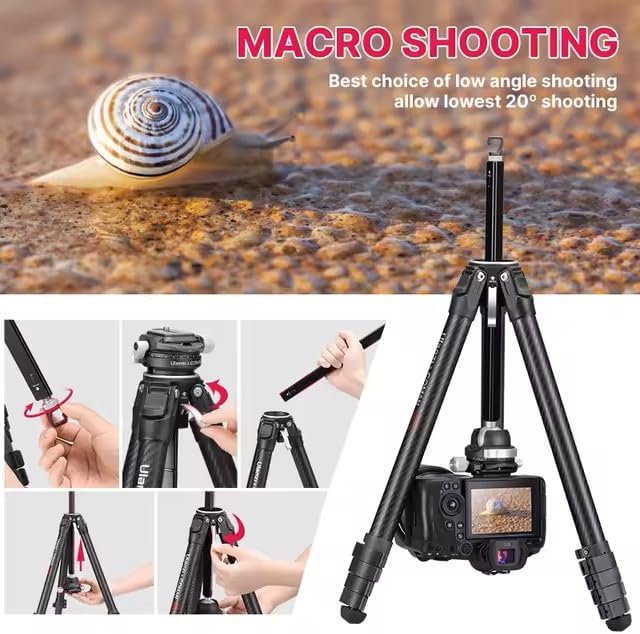 Camerastatief – Tripod – Fotostatief – Videostatief – Reisstatief – Koolstofvezel – 360° Panoramische Kogelkop
