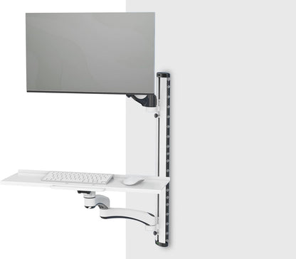DIGITUS Sta-/zitwerkplek - Monitorbevestiging & plank - Wandmontage - 1x gasdrukveer 1x dubbele scharnierarm - 1 monitor - Tot 27 inch - VESA 75x75, 100x100 - Zwart