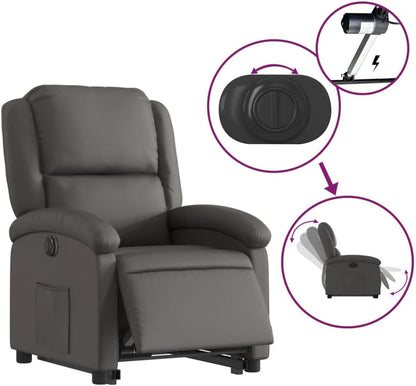 Relaxfauteuil Elektrisch – Sta-Op Stoel – TV Fauteuil – Elektrische Relaxstoel – Leren Relaxfauteuil – Stand-Up Aid – Echt Rundleer – 135 Graden Kantelfunctie