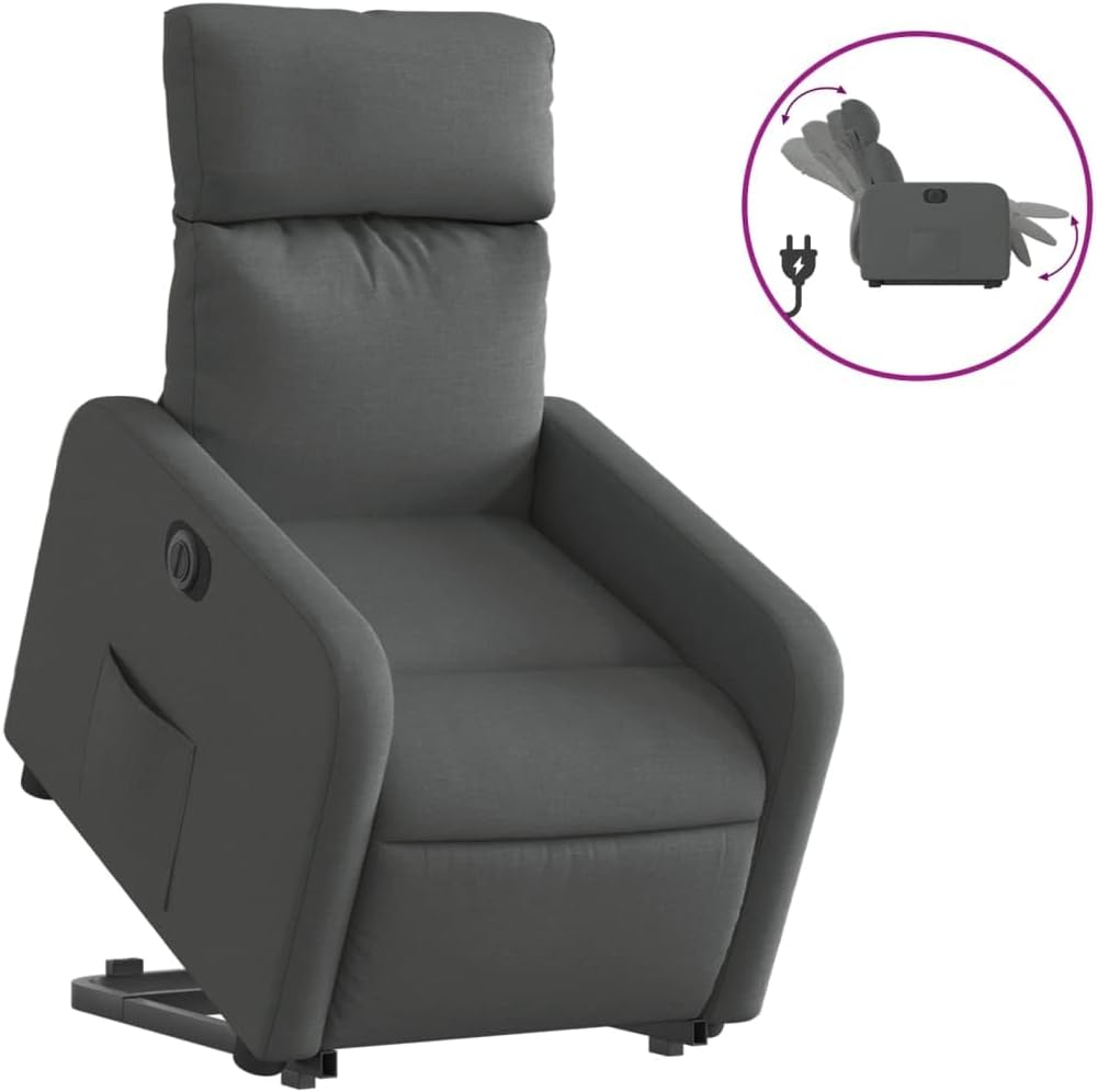 Relaxstoel Met opstahulp – Elektrische Relaxstoel – TV-stoel – Ligstoel – Elektrische Relaxfauteuil – Donkergrijs – Ademend Stof – Elektrisch Kantelsysteem tot 135°