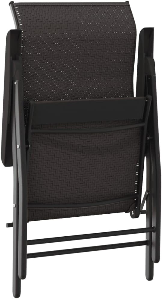 Pack of 8 Folding Garden Chairs Synthetic Rattan Black Coffee Brown Durable PE Material with Adjustable Height Comfortable Backrest and Armrests Foldable Design - QUORE