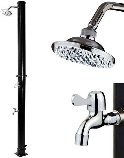 BAKAJI Douche op zonne-energie voor tuin, zwembad, outdoor, camping, watertank 20 l, met verstelbare douchekop, voor warm water, aansluiting voor de tuin, afmetingen 214 x 11,5 x 11,5 x 11,5 cm