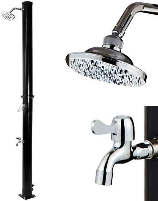 BAKAJI Douche op zonne-energie voor tuin, zwembad, outdoor, camping, watertank 20 l, met verstelbare douchekop, voor warm water, aansluiting voor de tuin, afmetingen 214 x 11,5 x 11,5 x 11,5 cm