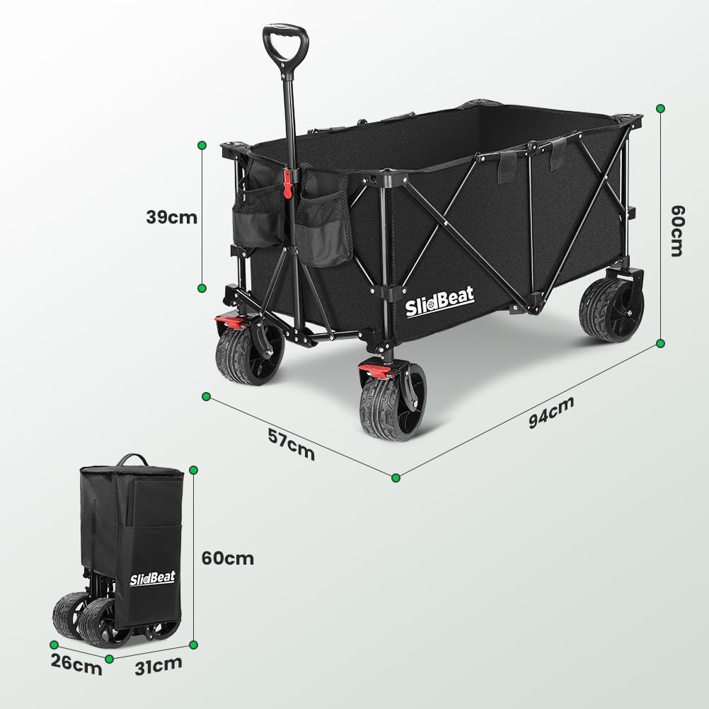 Strandwagen met grote universele wielen, 300 l, zware campingwagen met rebound-handvat, vouwwagen, camping, tuinwagen, inklapbare winkelwagen
