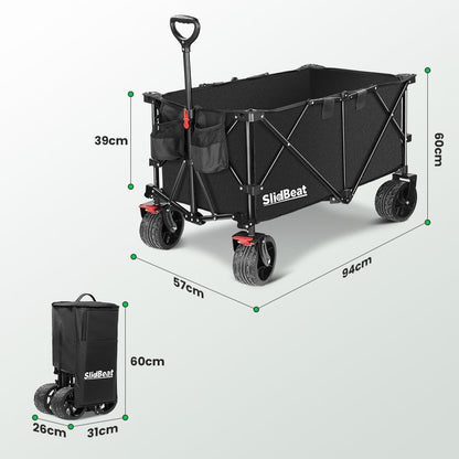 Strandwagen met grote universele wielen, 300 l, zware campingwagen met rebound-handvat, vouwwagen, camping, tuinwagen, inklapbare winkelwagen