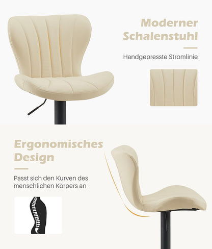 TUKAILAI Barkruk, set van 2 kunstleer, barstoel, in hoogte verstelbaar, 360 graden draaibaar, kruk met rugleuning, voetensteun, metalen frame, moderne schaalvorm, keukenkruk, barkruk voor keukenbars
