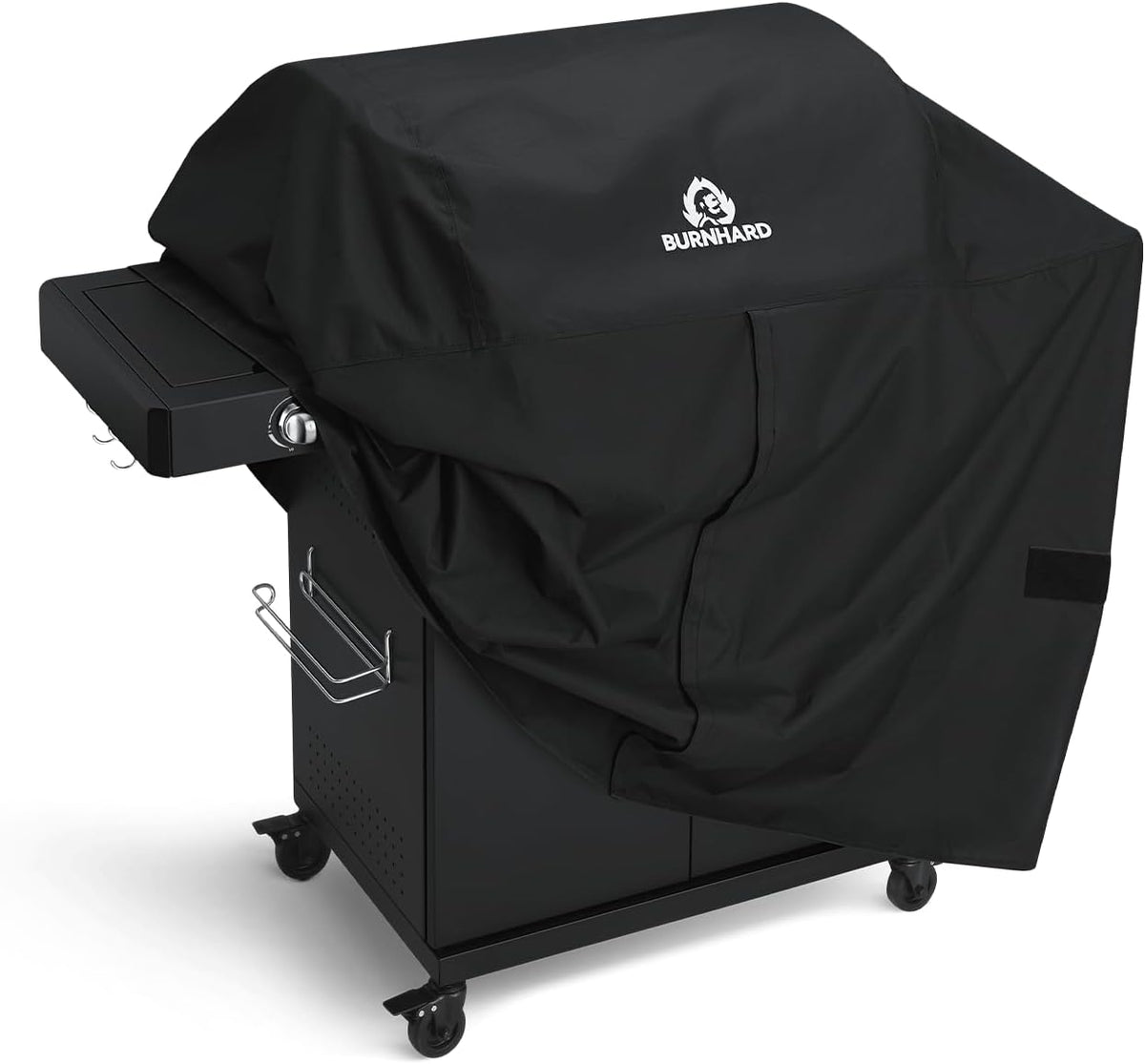 BURNHARD 3 Burners Gas Barbecue FRED Deluxe BLACK Series 3 incl. Rear Burner, Ceramic 900 °C Infrared Burner, Side Cooker, Cast Iron Grill Grate + Folding Side Tables - QUORE
