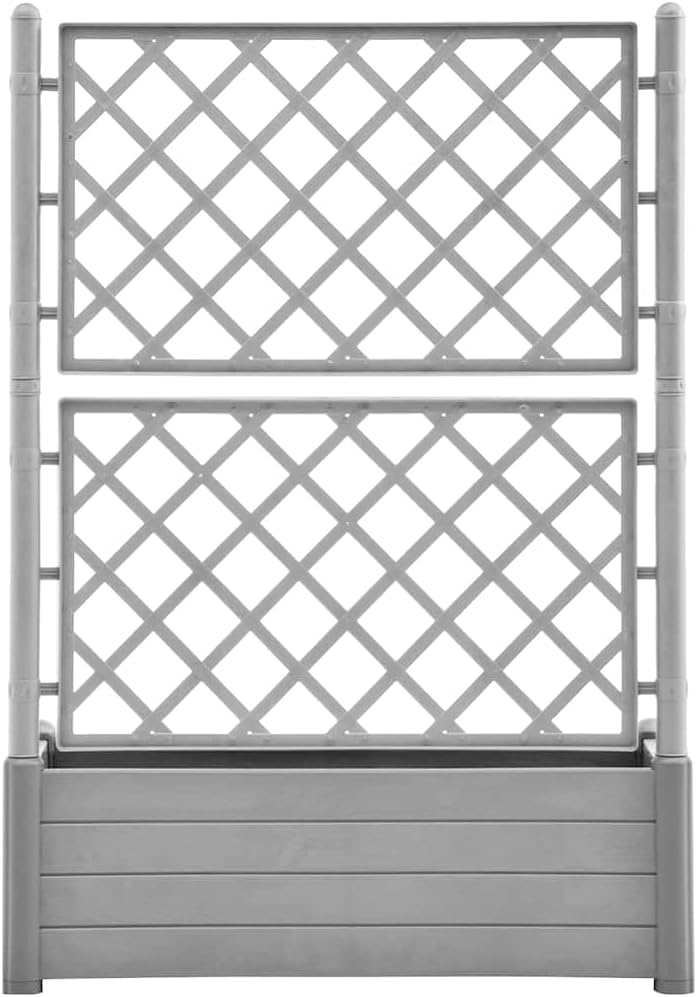 Planter with trellis planter flower pot outdoor for terrace terrace 100x43x142cm PP stone grey - QUORE