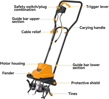 Hoteche Elektrische tuinhak, 750 W, 400 rpm, 300 mm werkbreedte, 4 messen, oranje, gekleurde doos