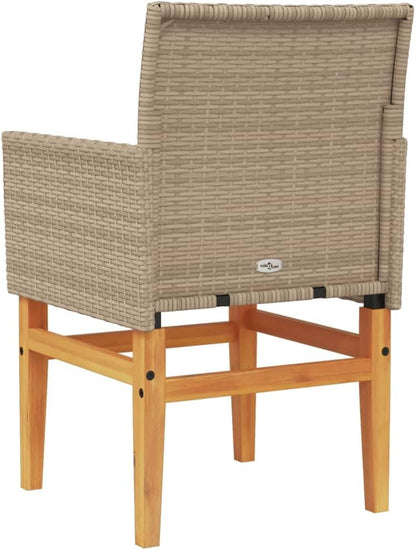 LAPOOH 368716 Garden Chairs with Cushions, PE Rattan, Beige and Acacia Wood, Garden Chairs with Cushions, Patio Chairs - QUORE