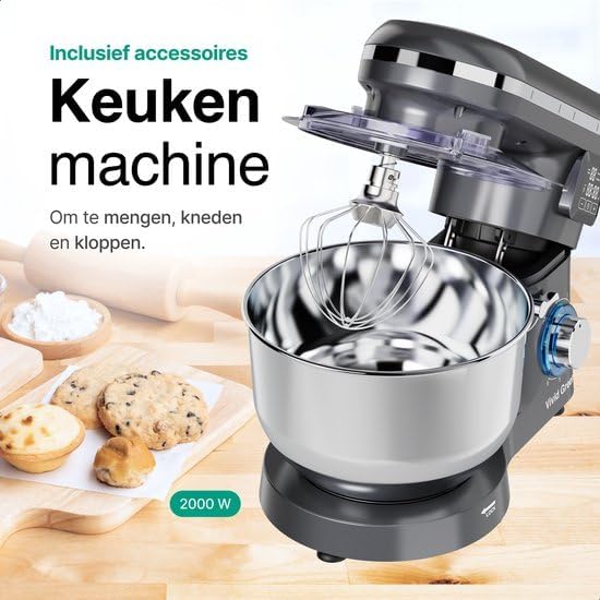 Vivid Green Food Processor, 6.2L, Stainless Steel Mixing Bowl, Anthracite, Display with Timer, 38.5x24x31.5cm, 2000W, Stainless Steel/Plastic, Kitchen, 4.8kg, 6 Speeds - QUORE
