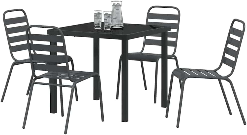 vidaXL Tuin eettafelset 5 pcs Antraciet Gepoedercoat staal, Alfresco eettafel voor balkon, moderne tuinmeubelen, stapelbaar, duurzaam, rechthoekige tafel, stedelijke lounge ensemble, patio - QUORE