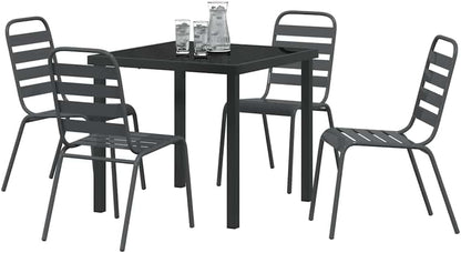 vidaXL Tuin eettafelset 5 pcs Antraciet Gepoedercoat staal, Alfresco eettafel voor balkon, moderne tuinmeubelen, stapelbaar, duurzaam, rechthoekige tafel, stedelijke lounge ensemble, patio - QUORE