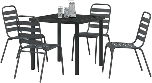 vidaXL Tuin eettafelset 5 pcs Antraciet Gepoedercoat staal, Alfresco eettafel voor balkon, moderne tuinmeubelen, stapelbaar, duurzaam, rechthoekige tafel, stedelijke lounge ensemble, patio - QUORE