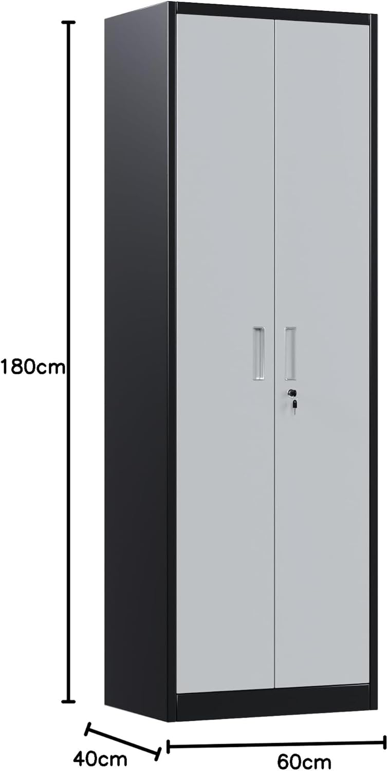 Archiefkast, metalen kast met 4 in hoogte verstelbare planken, plaatstaal met poedercoating, stalen kast voor gereedschap, garage H180 cm x B60 cm x D40 cm (Zwart/Grijs)