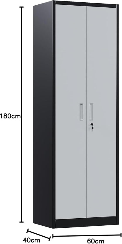 Archiefkast, metalen kast met 4 in hoogte verstelbare planken, plaatstaal met poedercoating, stalen kast voor gereedschap, garage H180 cm x B60 cm x D40 cm (Zwart/Grijs)