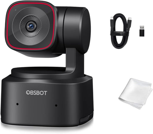 OBSBOT Tiny 2 Lite, PTZ 4K Webcam 1080P @60fps HDR, pc-camera met 4x digitale zoom, KI-tracking, microfoon, 1/2 inch sensor, gebarenbediening, autofocus, USB2.0, plug & play, voor pc, conferenties,