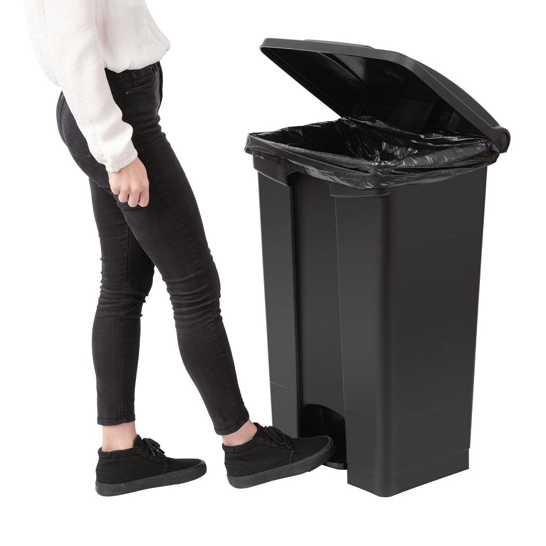 Pedaalemmer – afvalbak – vuilnisemmer – prullenbak – afvalcontainer – 87 liter inhoud – strak sluitend deksel – handsfree pedaalsysteem – duurzaam polypropyleen – mat zwart